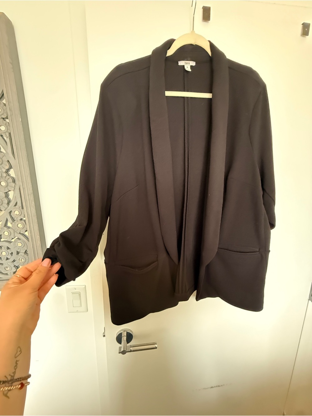 Bar III Black Open-Front Blazer Jacket with cinched arms (3/4 sleeve)